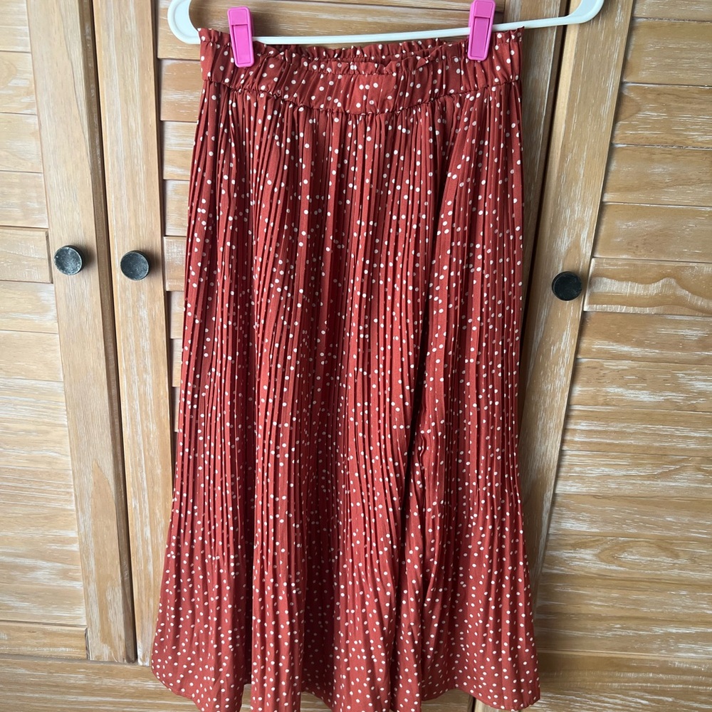 zeagoo Rust Polka Dot Pleated Midi Skirt